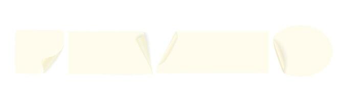 Set of beige paper stickers of different geometric shapes round, square, rectangular with curved corners. Blank adhesive paper or plastic stickers. reminders for design vector
