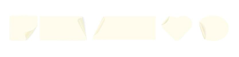 A set of beige paper stickers in various geometric shapes round, square, rectangular , heart shapes with curved corners. Blank adhesive paper or plastic stickers. reminders for design vector