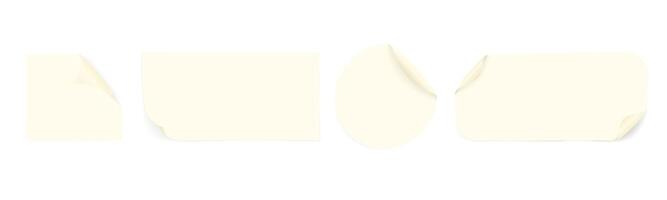 Set of beige paper stickers of different geometric shapes round, square, rectangular with curved corners. Blank adhesive paper or plastic retro stickers. reminders for design vector