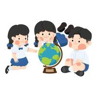 They are gathered around and examining a globe vector