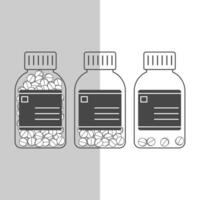 Medical bottles filled with varying quantities of pills, editable stroke, linear icons vector
