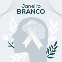 flat design janeiro branco illustration with ribbon and brain vector
