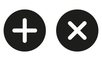 Two black and white circles with an x and a plus sign vector