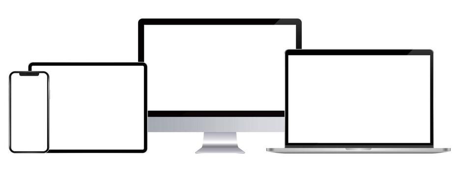 Three different devices with blank screens on a white background vector