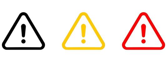 Three warning signs with a yellow triangle and red triangle vector