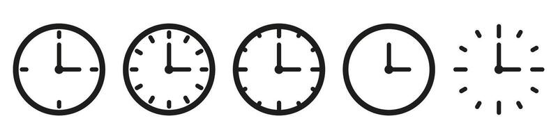 A set of four clocks with different times vector