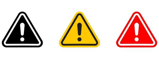 Three warning signs with a red, yellow and black triangle vector