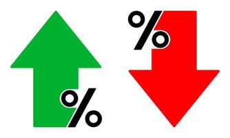 Two arrows with a percentage sign and an arrow pointing up vector