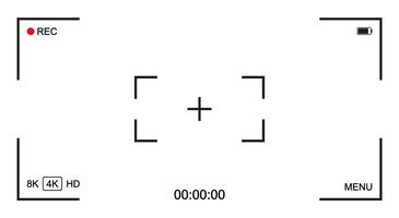 A camera viewfinder with a red dot on it vector