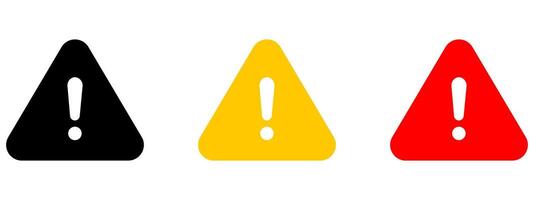 Three warning signs with a yellow triangle, red triangle and black triangle vector