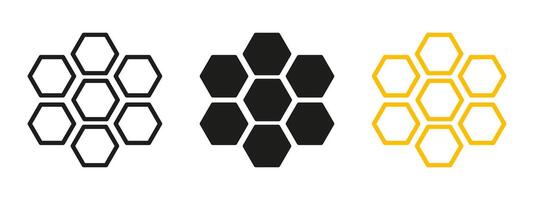 A set of three hexagon shapes in black and yellow vector