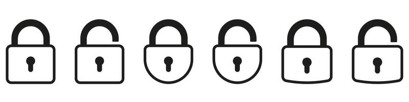 Lock icon collection. Locked and unlocked black line icon set. Flat security symbol. vector