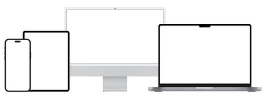 A white computer, phone and tablet with blank screens vector