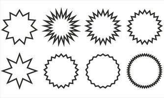 A set of black and white starburst shapes vector