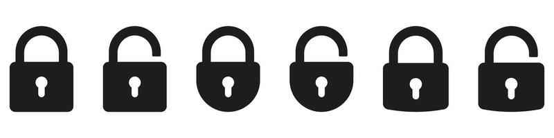 Lock icon collection. Locked and unlocked black line icon set. Flat security symbol. vector