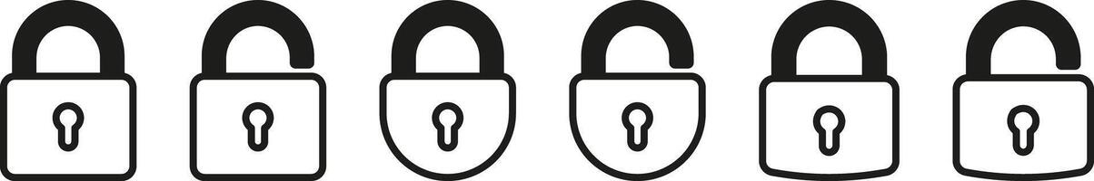 Lock icon collection. Locked and unlocked black line icon set. Flat security symbol. vector
