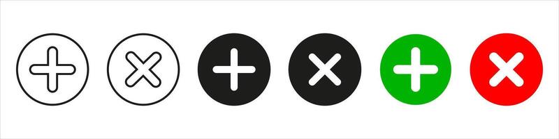 A set of four different colored circles with an x and a cross vector