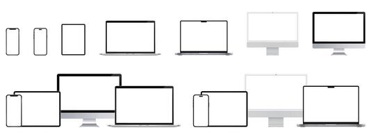 Various types of electronic devices on a white background vector