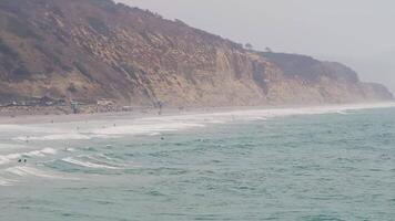 Aerial view of beautiful cliffs at the coast of southern California, Torrey pines state natural reserve. Torrey Pines State Reserve and Beach on the coastline of La Jolla, San Diego, on the west coast video