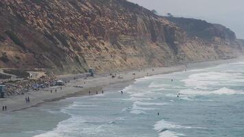 Aerial view of beautiful cliffs at the coast of southern California, Torrey pines state natural reserve. Torrey Pines State Reserve and Beach on the coastline of La Jolla, San Diego, on the west coast video