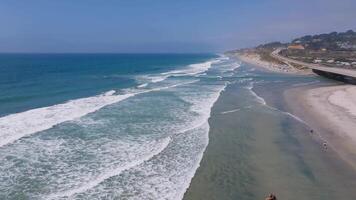 Aerial view of beautiful cliffs at the coast of southern California, Torrey pines state natural reserve. Torrey Pines State Reserve and Beach on the coastline of La Jolla, San Diego, on the west coast video