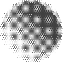 Bitmap pixel arcade game effect. Circle with bit pattern texture. Round y2k halftone element. Aesthetic globe with dither gradient. 2000s noisy illustration png
