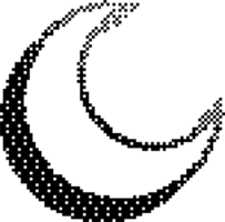 Bitmap pattern crescent shape. Halftone gradient moon element. Y2k graphic abstract icon. Dither noisy grunge texture. png