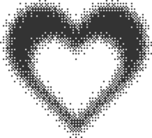 Bitmap pixel arcade game effect. Hearts y2k halftone pattern shape. Dither aesthetic gradient glow icon. 2000s design grainy illustration png