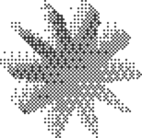 Pixel pattern star shape. Textured daisy with bitmap Y2k dither gradient. Retro sign with old computer game graphic effect. Halftone grunge illustration png