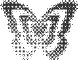 Bitmap pattern abstract butterfly shape. Halftone gradient element. Graphic abstract icon. Dither noisy grunge texture. png