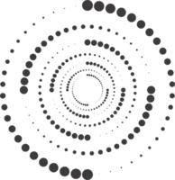 Dotted circle pattern. Abstract half tone graphic. Circular textured round spiral frame. Swirl geometric ring with gradation. png