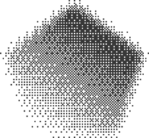 Bitmap pixel arcade game effect. Hexagon y2k halftone shape. Dither aesthetic gradient pentagon icon. 2000s design grainy illustration png