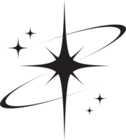 Y2k icon of star shape Shiny glitter element. Abstract retro minimal twinkles with cosmic orbit. Minimal modern futuristic figure png