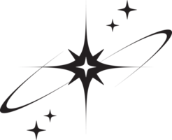 Line icon of star. Y2k shiny element. Sparkles and glitter symbol. Retro graphic of minimal figure. Magic black twinkles sun and moon with cosmic orbits png