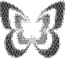 Bitmap pattern abstract butterfly shape. Halftone gradient element. Graphic abstract icon. Dither noisy grunge texture. png