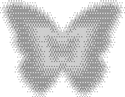 Bitmap pattern abstract butterfly shape. Halftone gradient element. Dither noisy grunge texture. Graphic abstract icon. Noisy grunge texture. png