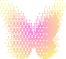 Pixel pattern shape. Textured butterfly with bitmap Y2k dither gradient. Retro with old computer game graphic effect. Halftone illustration png