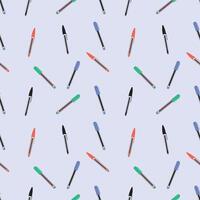 A seamless random pattern of ballpen on a blue background in a school object minimal concept vector