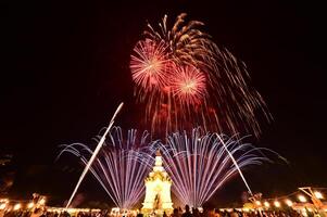 Colorful fireworks display on New Year's Day. This photo was taken in Sukhothai, Thailand on January 1, 2023.