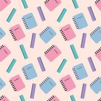 A seamless random pattern of notebook and ruler on a cream background in a school object minimal concept vector