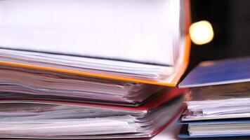 close-up of a stack of colored folders with documents video