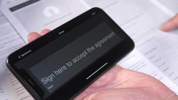 online digital signature in a smartphone, signature on a document video