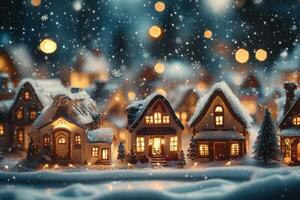 Christmas village with lights and snow photo