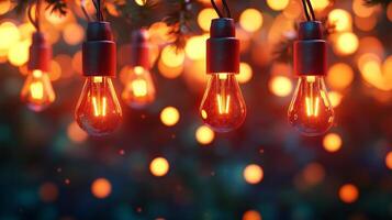 Several light bulbs hanging from a tree photo