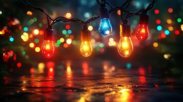Christmas lights on a tree in the dark photo