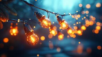 A string of light bulbs hanging from a tree photo