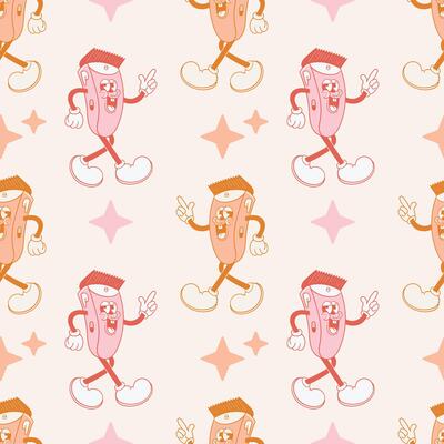 retro style hair shaver character seamless pattern