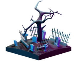 A 3d image of a graveyard with a tree png