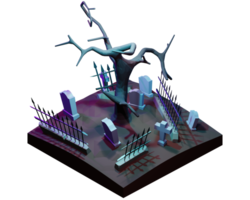 A 3d model of a graveyard with a tree png
