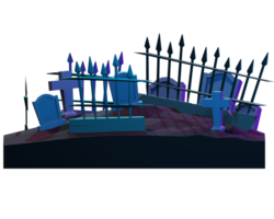 A 3d image of a graveyard with a fence png